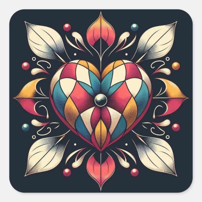 Pegatina Cuadrada Harlequin Heart (Anverso)