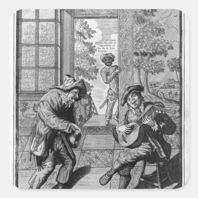 Pegatina Cuadrada Harlequin y Scaramouche (Anverso)