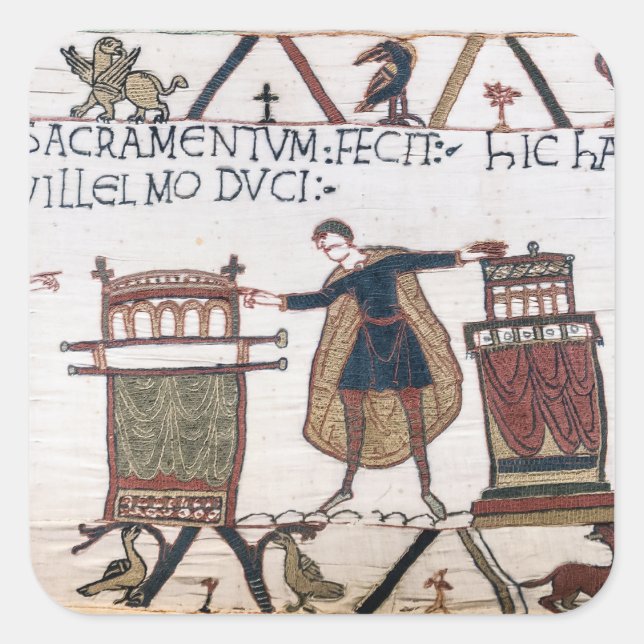 Pegatina Cuadrada Harold jurando sobre reliquias sagradas (Anverso)