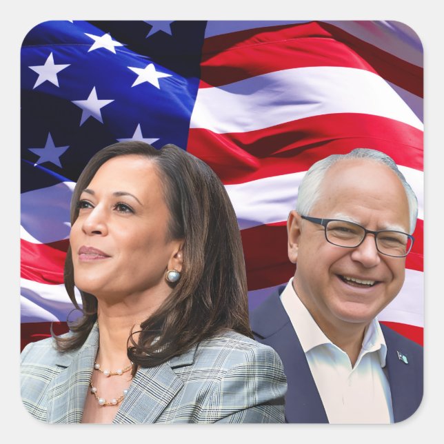 Pegatina Cuadrada Harris Waltz 2024 - Kamala Harris Tim Waltz (Anverso)