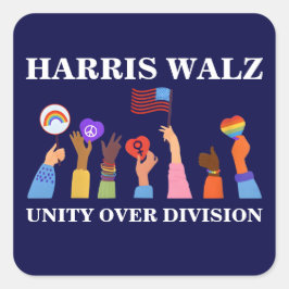 Pegatina Cuadrada Harris Waltz 2024 Unity Over Division
