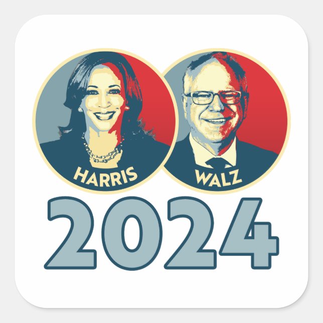 Pegatina Cuadrada Harris Walz 2024 (Anverso)