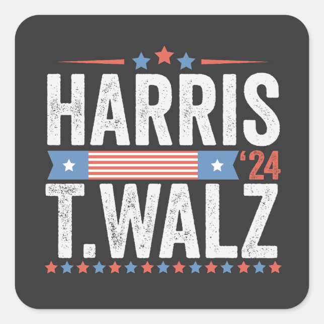 Pegatina Cuadrada Harris Walz 2024 Elecciones Kamala Tim Waltz (Anverso)