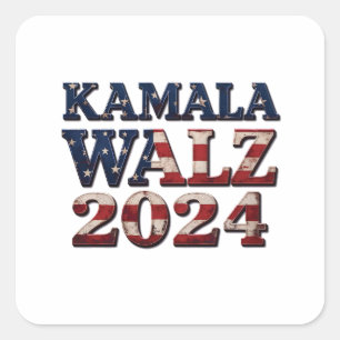 Pegatina Cuadrada Harris Walz 2024 Elecciones Kamala Tim Waltz