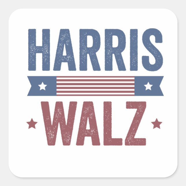 Pegatina Cuadrada Harris Walz 2024 Elecciones Kamala Tim Waltz Améri (Anverso)