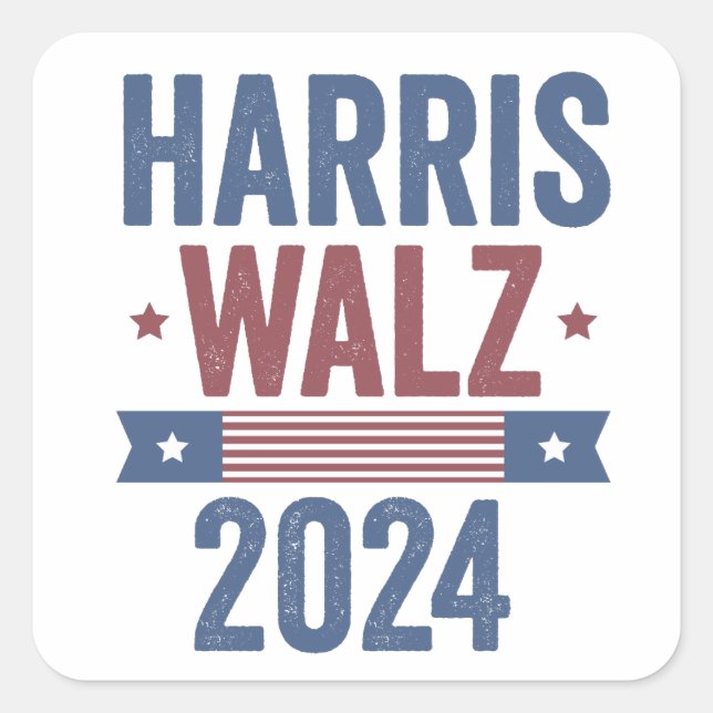 Pegatina Cuadrada Harris Walz 2024 Elecciones Kamala Tim Waltz Améri (Anverso)