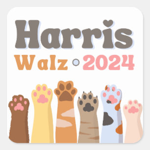 Pegatina Cuadrada Harris Walz 2024 Gato Damas Demócratas