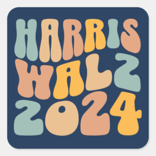 Pegatina Cuadrada Harris Walz 2024 Moda Ondulada Boho