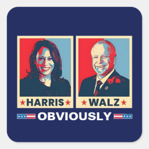 Pegatina Cuadrada Harris Walz 2024 Obviamente