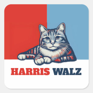 Pegatina Cuadrada Harris Walz 2024 Obviamente Cat
