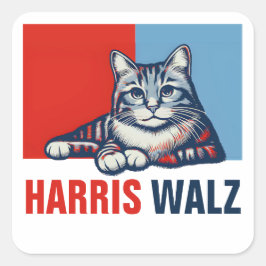 Pegatina Cuadrada Harris Walz 2024 Obviamente gato azul rojo