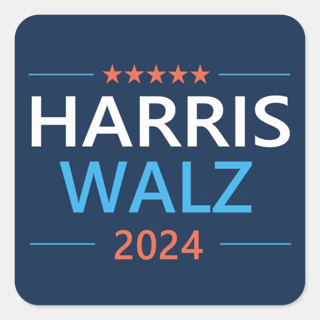 Pegatina Cuadrada Harris Walz 2024 para presidente (Anverso)