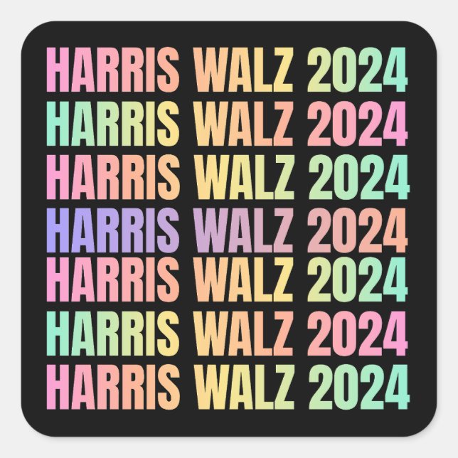 Pegatina Cuadrada Harris Walz 2024 Rainbow (Anverso)