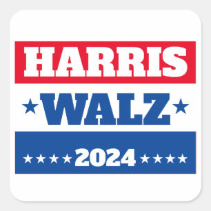 Pegatina Cuadrada Harris Walz Campaña Tim Walz 2024 Rojo azul