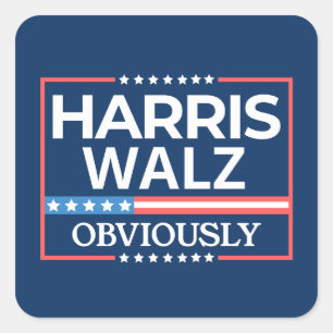 Pegatina Cuadrada Harris Walz. Obviamente. Kamala Harris Tim Walz