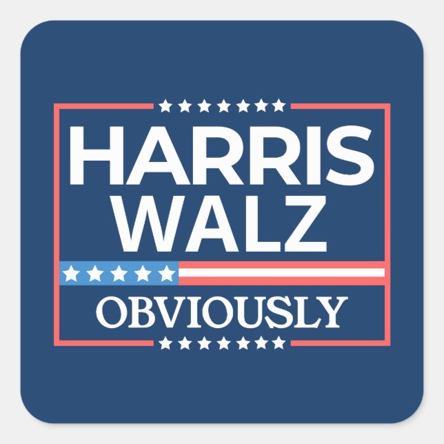 Pegatina Cuadrada Harris Walz. Obviamente. Kamala Harris Tim Walz (Anverso)