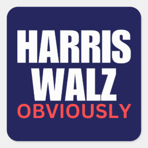 Pegatina Cuadrada Harris Walz OBVIOUSLY   Harris Walz 2024 Obviament