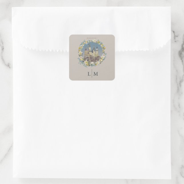 Pegatina Cuadrada Harry Potter | Boda del Castillo Hogwarts Floral (Bolso)