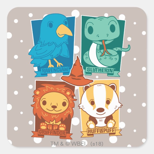 PEGATINA CUADRADA HARRY POTTER™ | CASAS DE HOGWARTS™ DE DIBUJOS ANIM (Anverso)