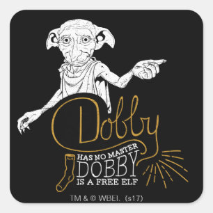 Pegatina Cuadrada Harry Potter  Dobby no tiene ningún maestro