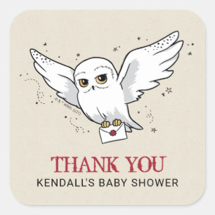 Pegatina Cuadrada Harry Potter   Hedwig Baby Shower Gracias Square