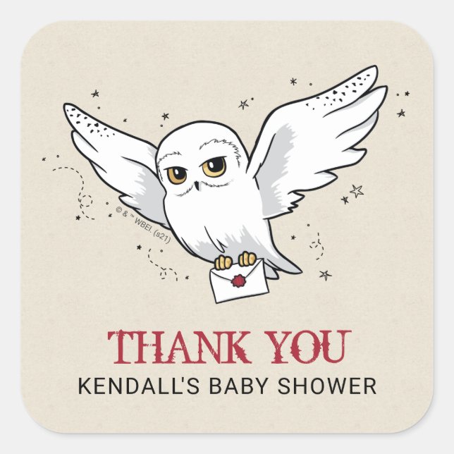 Pegatina Cuadrada Harry Potter | Hedwig Baby Shower Gracias Square (Anverso)