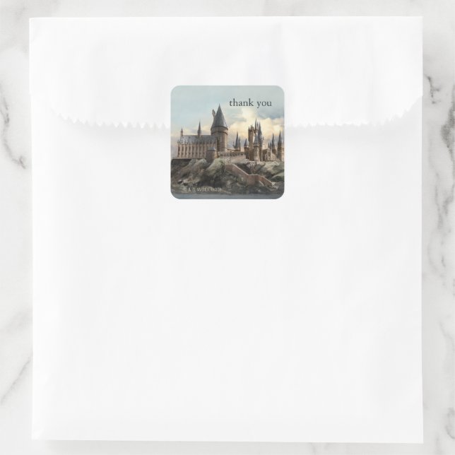 Pegatina Cuadrada Harry Potter | Hogwarts Baby Shower Gracias (Bolso)