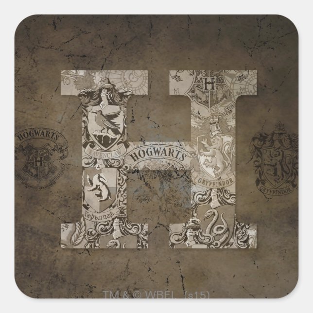 Pegatina Cuadrada Harry Potter | Monograma de Hogwarts (Anverso)