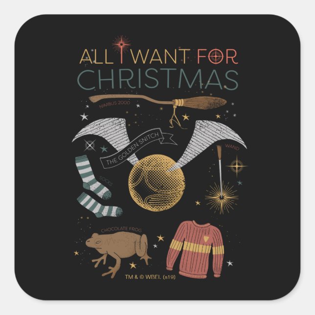 Pegatina Cuadrada HARRY POTTER™ Todo lo que Quiero para Navidad (Anverso)