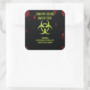Pegatina Cuadrada Has sido infectado – Tratamiento del Virus Zombie