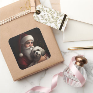 Pegatina Cuadrada Havanés con Santa Claus Navideño Festivo