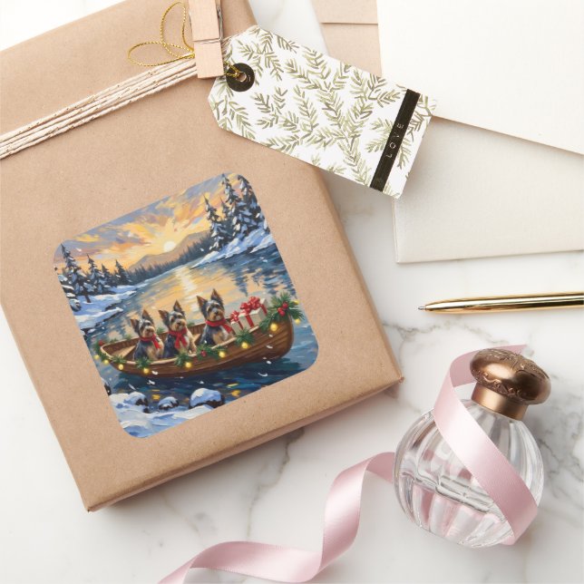 Pegatina Cuadrada Havanese Christmas Boat Holiday (Regalar)