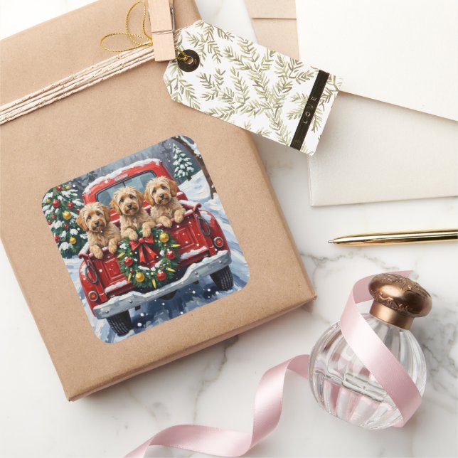 Pegatina Cuadrada Havanese Christmas Red Truck Holiday (Regalar)