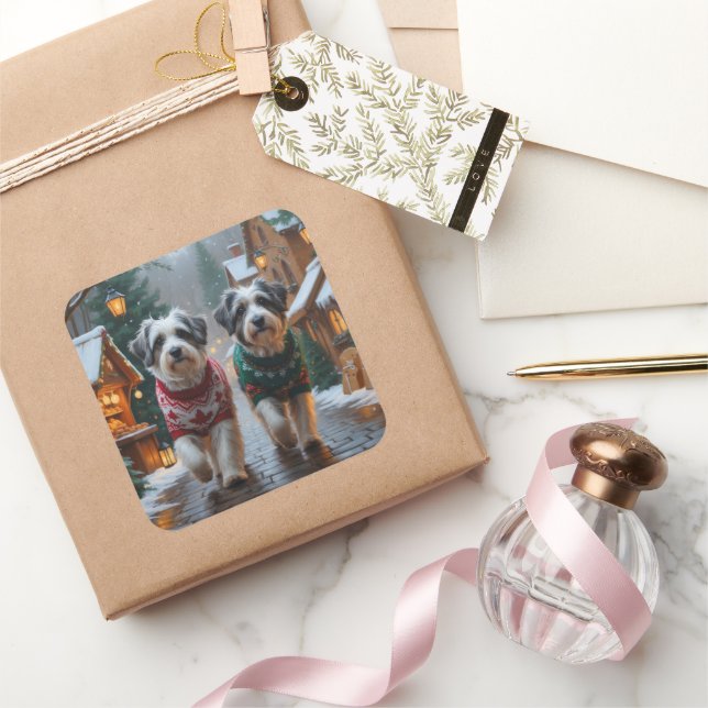 Pegatina Cuadrada Havanese Dogs Christmas Snow Holiday  (Regalar)