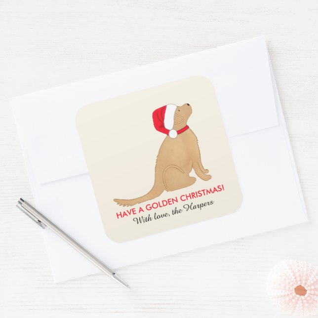 Pegatina Cuadrada Have a Golden Christmas Customized Flat Card (Sobre)