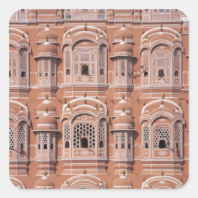 Pegatina Cuadrada Hawa Mahal (Palacio de los Vientos), Jaipur (Anverso)