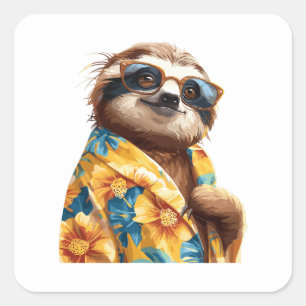 Pegatina Cuadrada Hawaiano eslovaco con gafas de sol