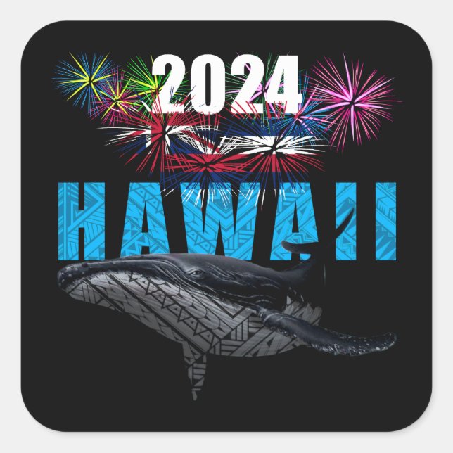PEGATINA CUADRADA HAWAII 2024 TRIBAL POLINESIO (Anverso)