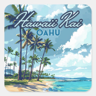 Pegatina Cuadrada Hawaii Kai Honolulu Oahu Hawaii Retro
