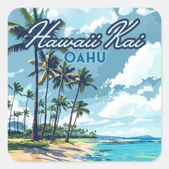 Pegatina Cuadrada Hawaii Kai Honolulu Oahu Hawaii Retro (Anverso)