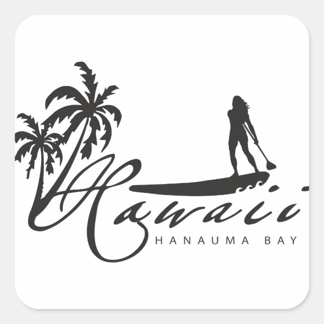 Pegatina Cuadrada Hawaii Stand Up Paddle (Anverso)