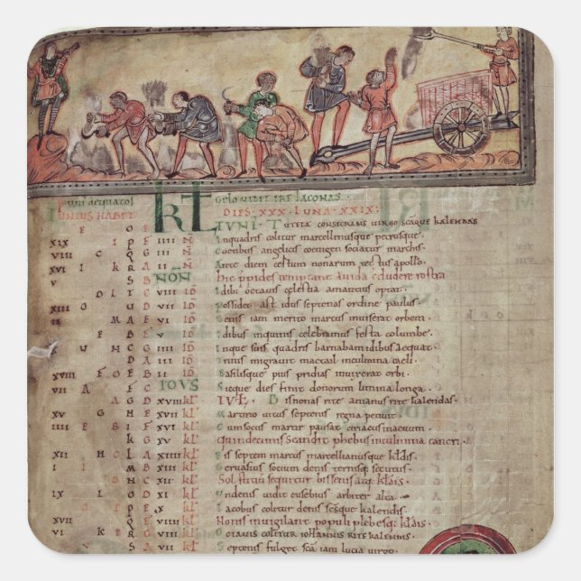 Pegatina Cuadrada Hay y arado, de un calendario (Anverso)