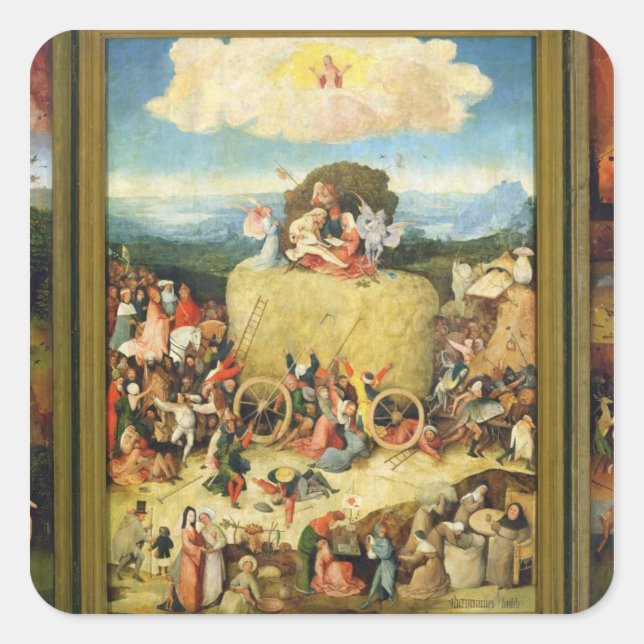 Pegatina Cuadrada Haywain, 1515 (Anverso)