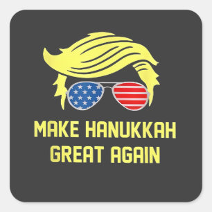 Pegatina Cuadrada Haz de nuevo grande Hanukkah Trump judío