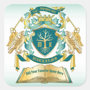 Pegatina Cuadrada Haz tu propio libro de árbol de emblemas clave cor