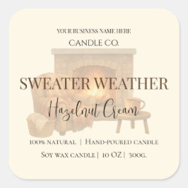 Pegatina Cuadrada Hazelnut Cream | Cozy Neutral Soy Candle Label