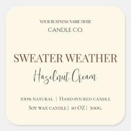 Pegatina Cuadrada Hazelnut Cream | Cozy Neutral Soy Candle Label