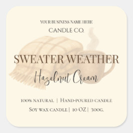 Pegatina Cuadrada Hazelnut Cream | Cozy Neutral Soy Candle Label