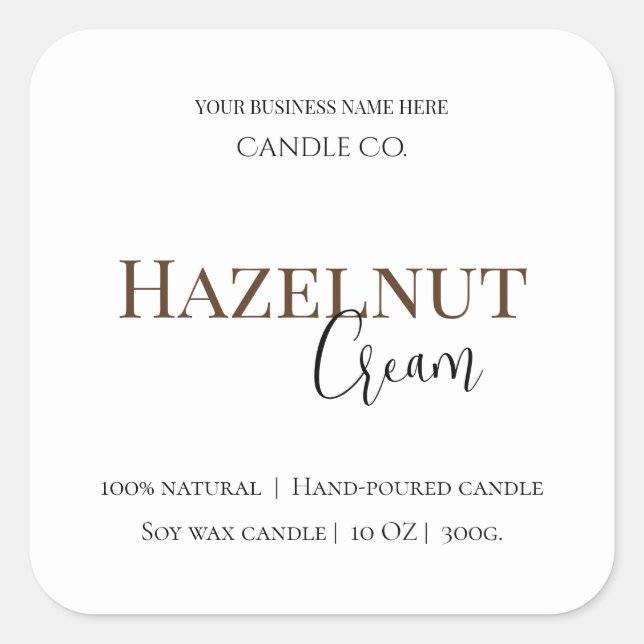 Pegatina Cuadrada Hazelnut Cream | Cozy Neutral Soy Candle Label (Anverso)