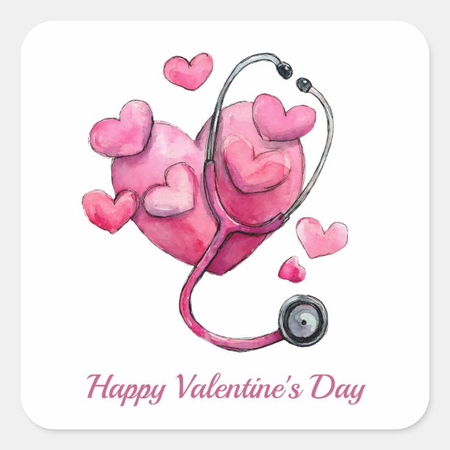 Pegatina Cuadrada Healing Hearts Valentine Design (Anverso)